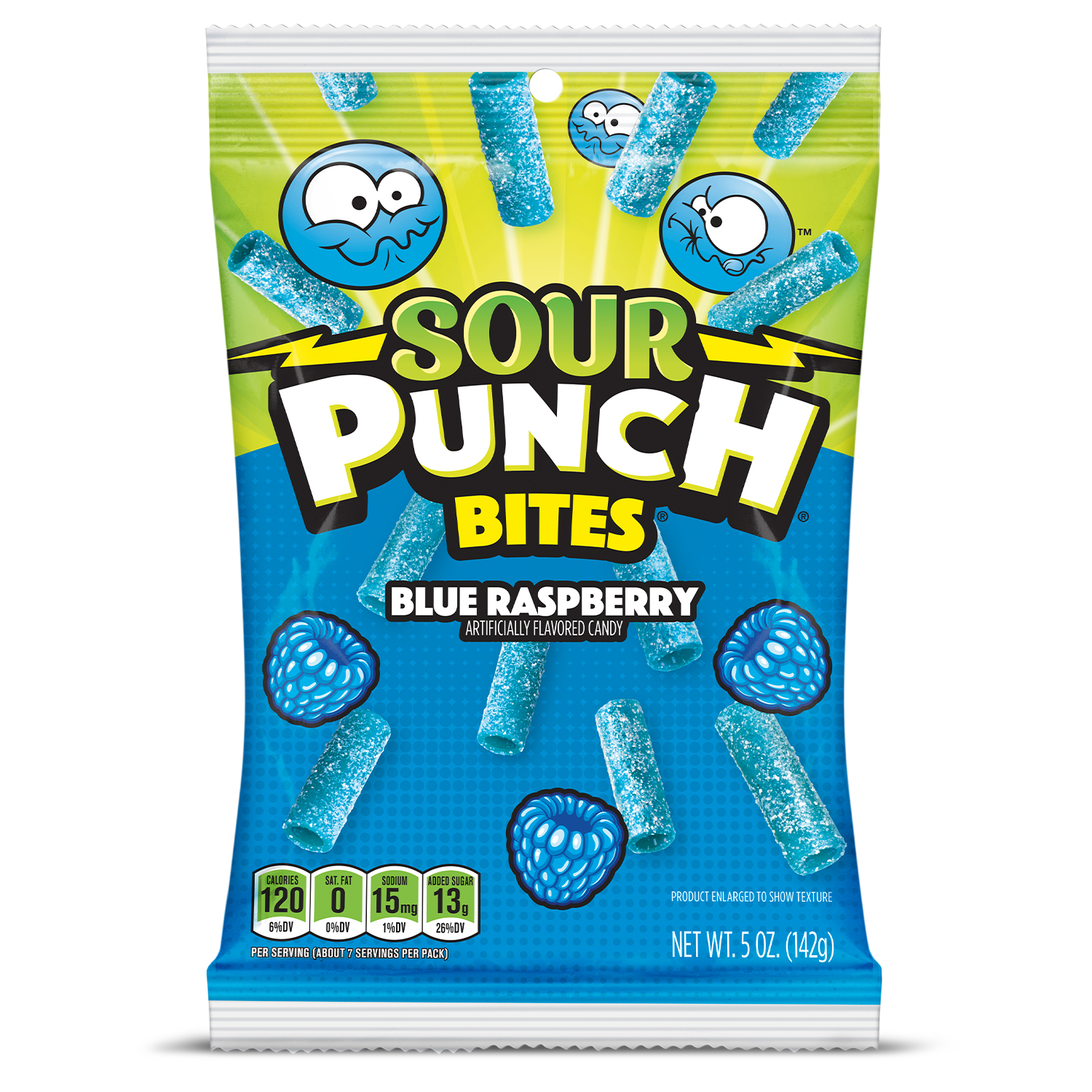 Sour Punch Bites, Blue Raspberry Chewy Candy Pieces, 5oz Bag 
